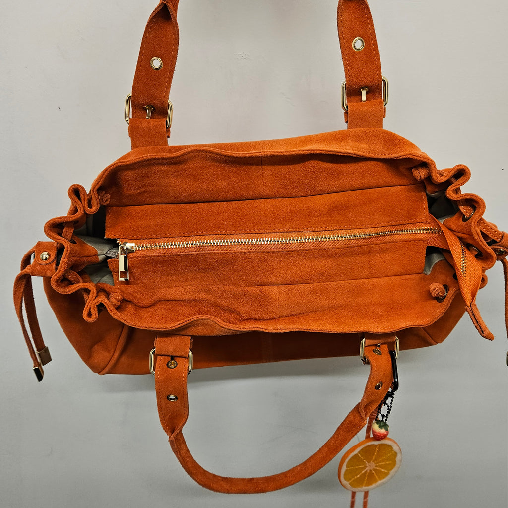 Grand Sac a main Cuir Daim Orange Fourre-Tout