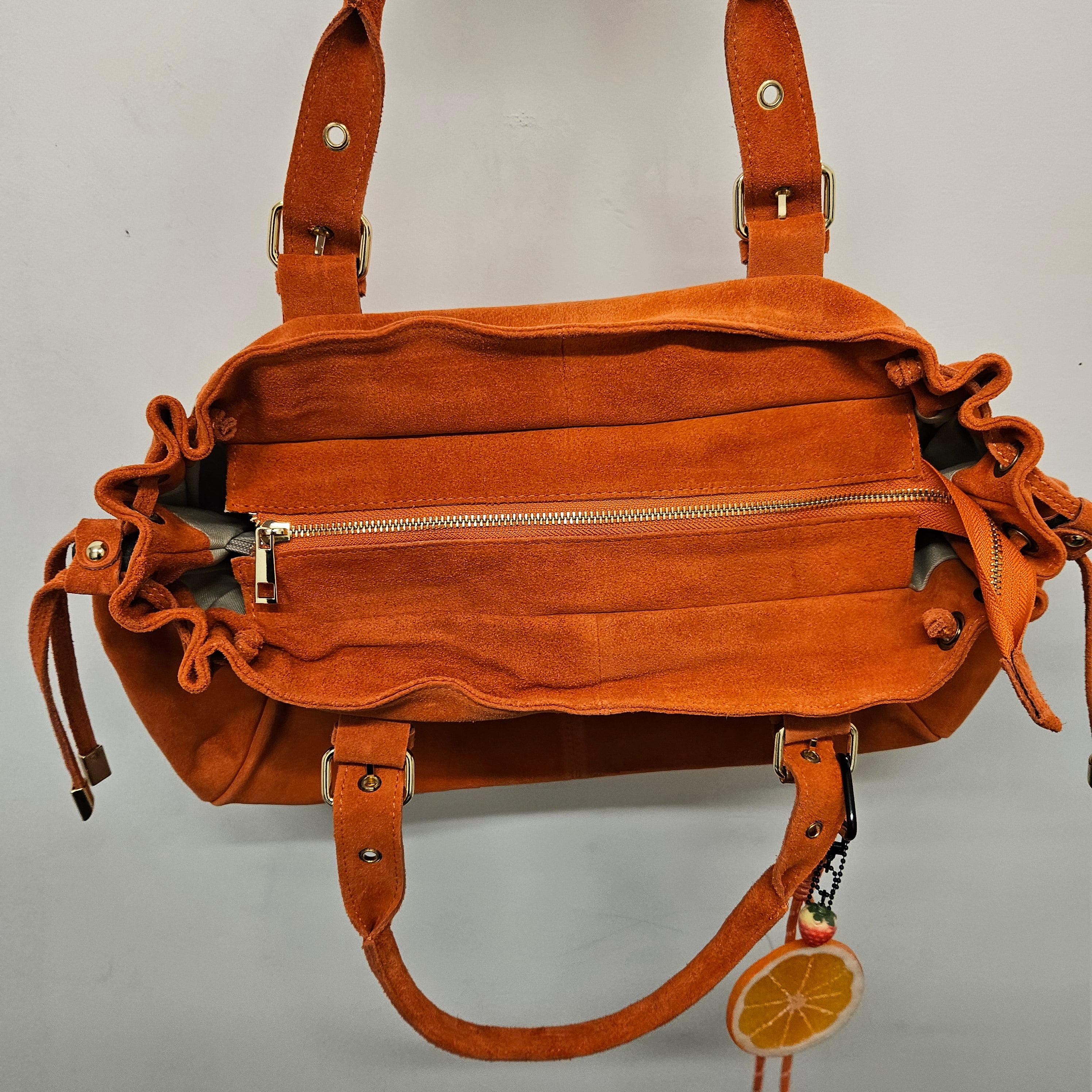 Grand Sac a main Cuir Daim Orange Fourre-Tout