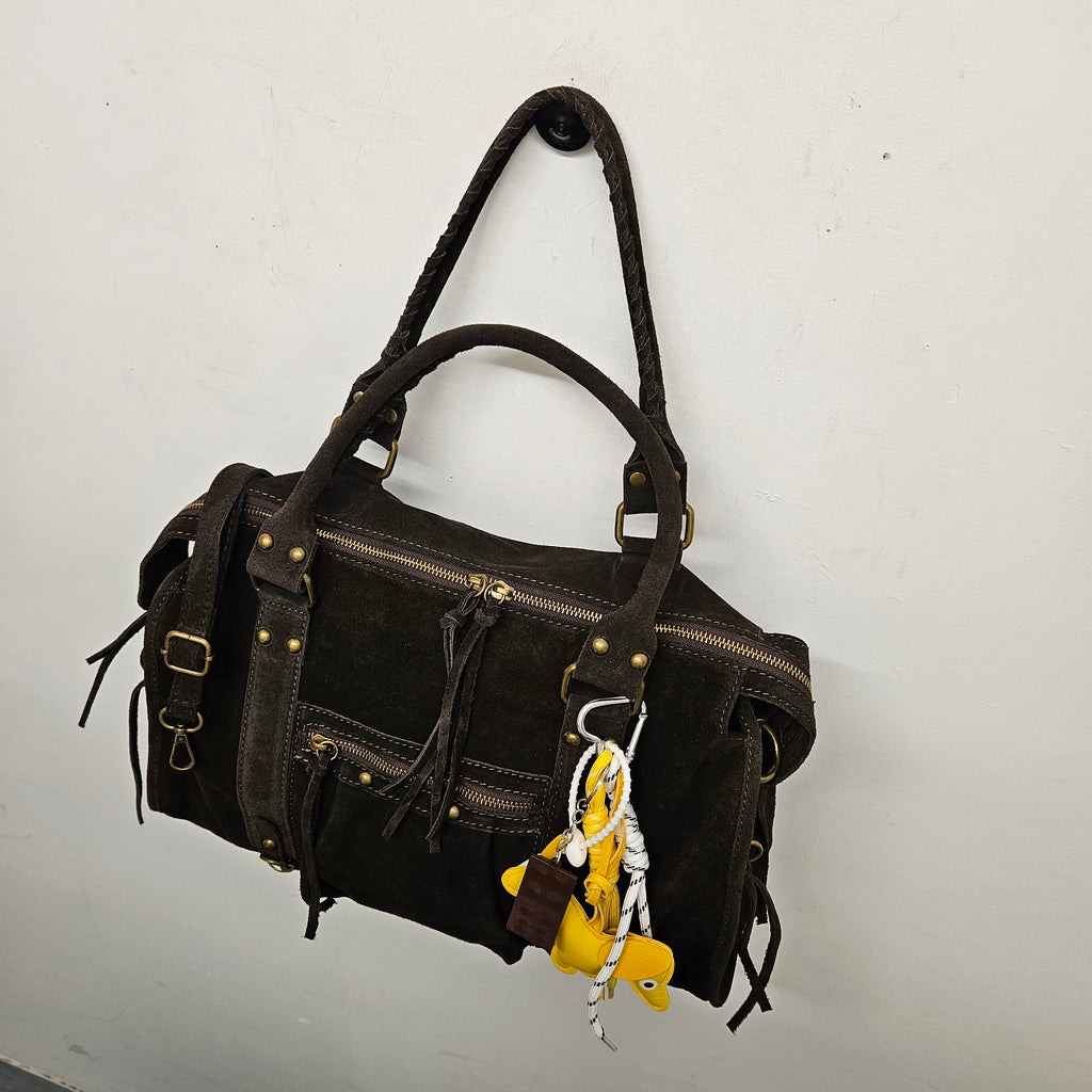 Grand Sac à main idéal pour les Cours , Bureau , Travaille , Week-End , Fourre-Tout Cuir Daim Chocolat