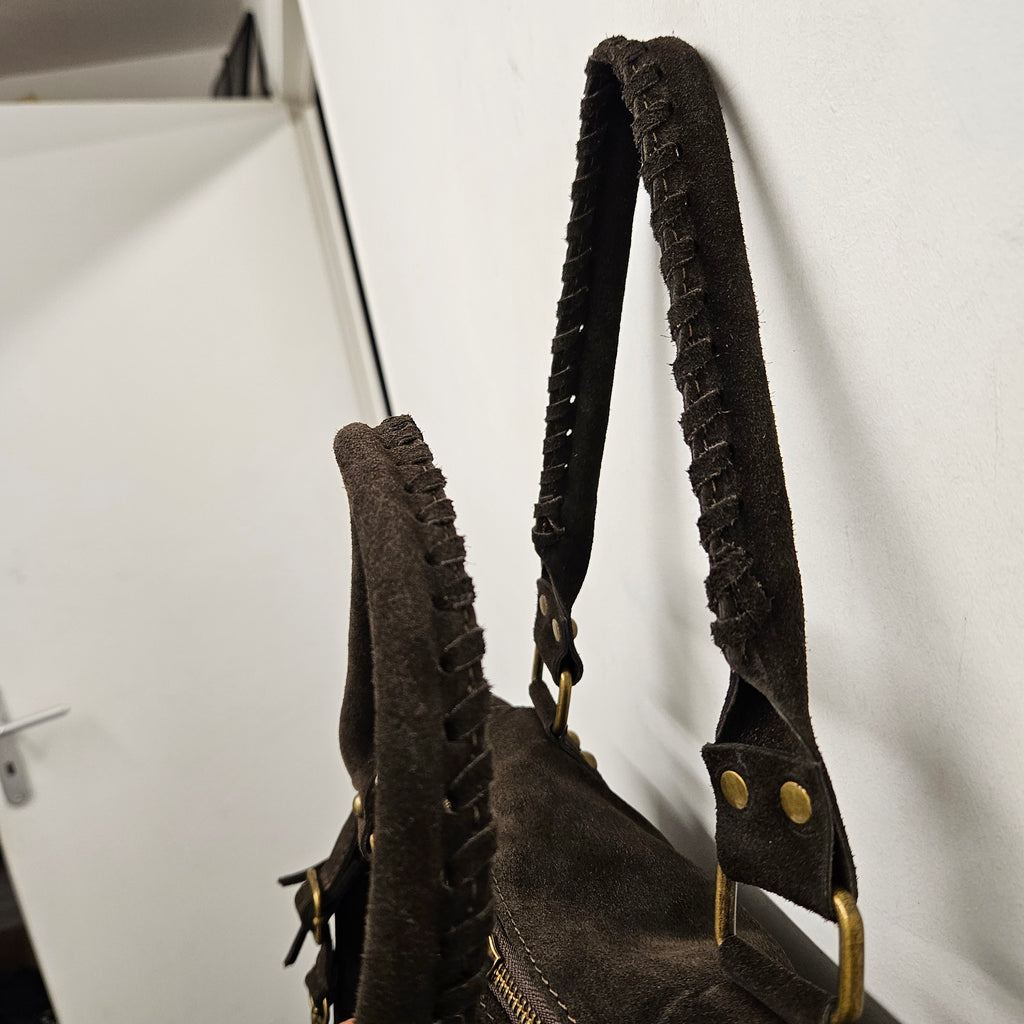 Grand Sac à main idéal pour les Cours , Bureau , Travaille , Week-End , Fourre-Tout Cuir Daim Chocolat