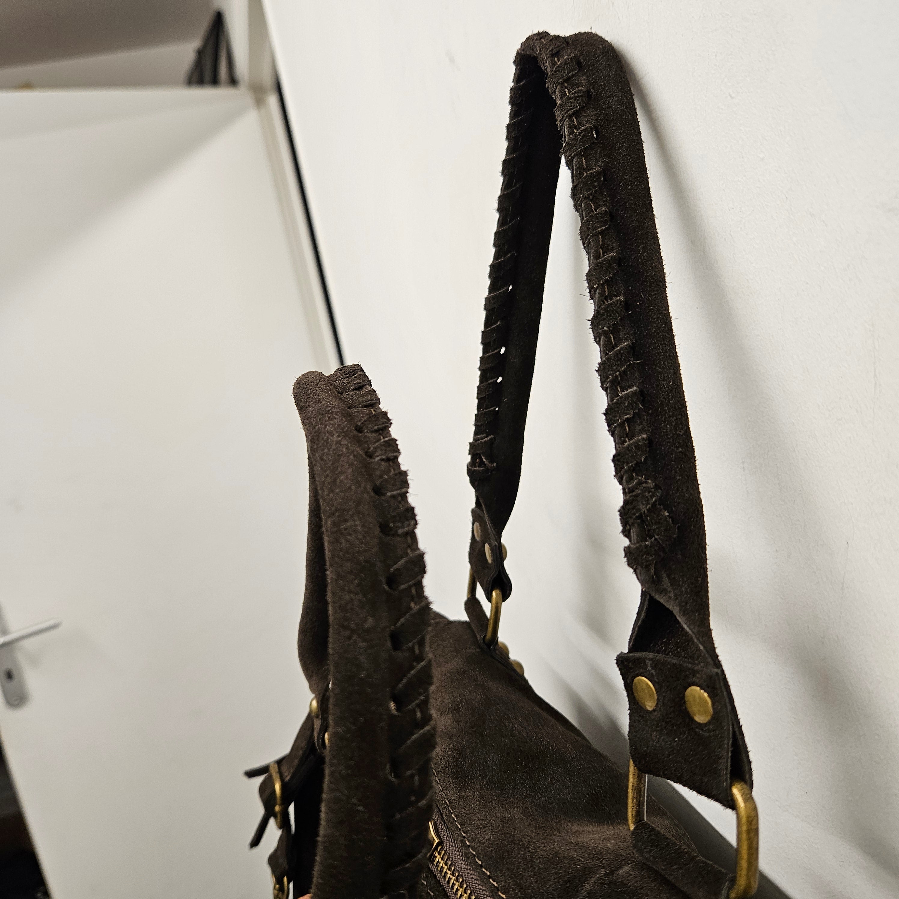 Grand Sac à main idéal pour les Cours , Bureau , Travaille , Week-End , Fourre-Tout Cuir Daim Chocolat