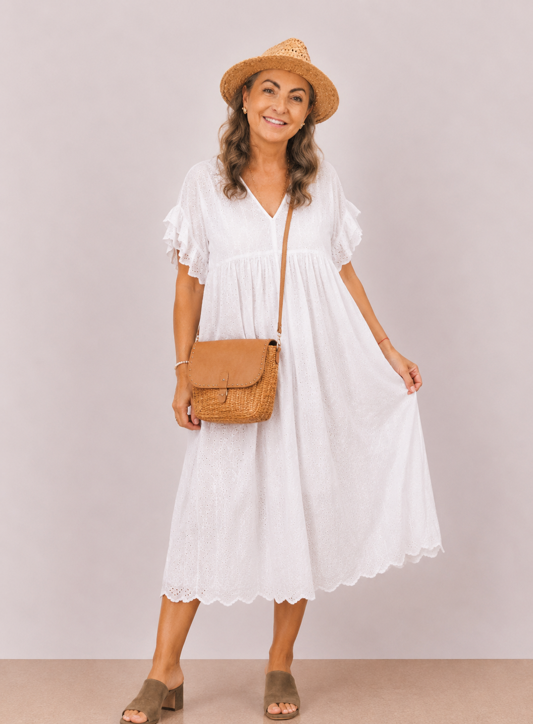 Robe broderie anglaise blanche 100% Coton Belle matière Taille Unique