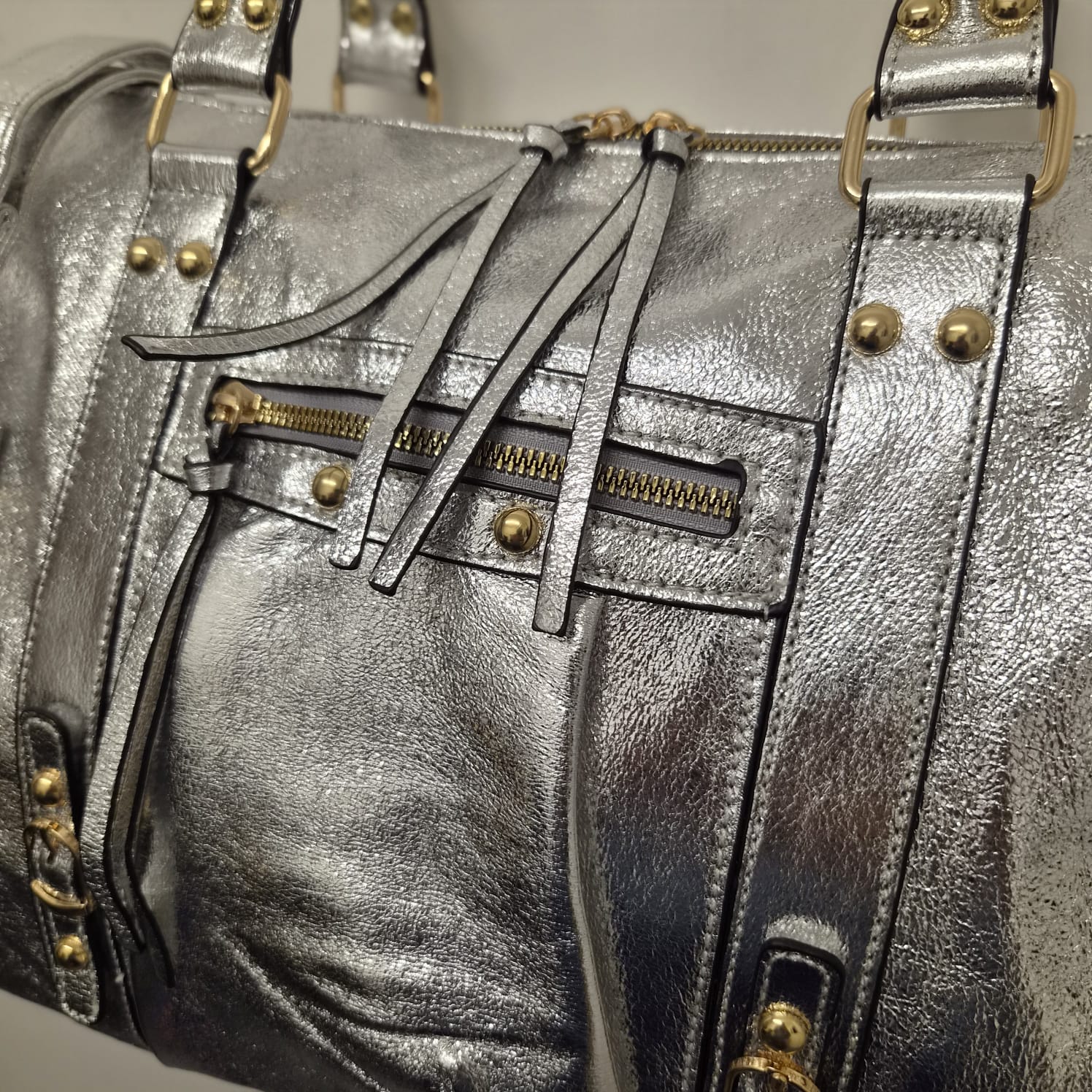 Grand Sac à main idéal pour les Cours SemiliCuir Argent Femme Grande Capacité Fourre-Tout