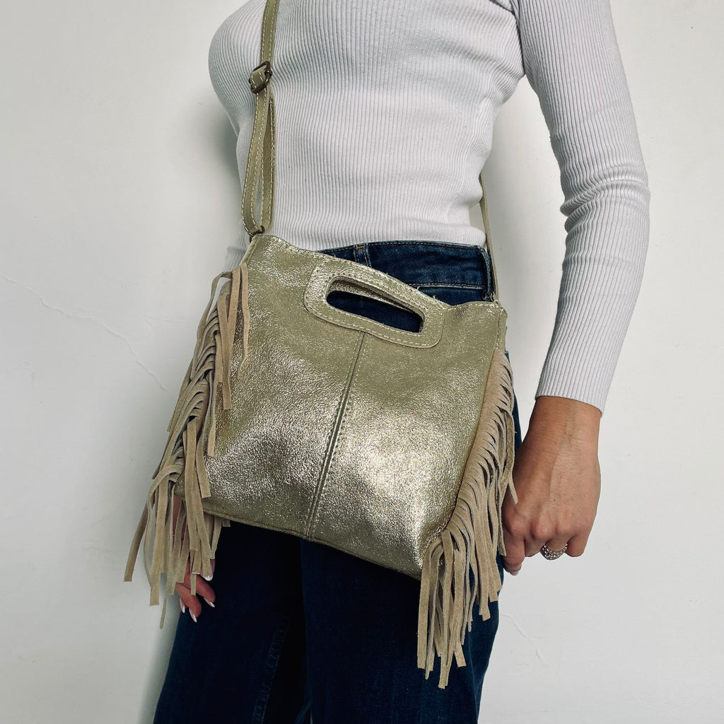 Sac 100% CUIR à Franges dorée  the genuine leather