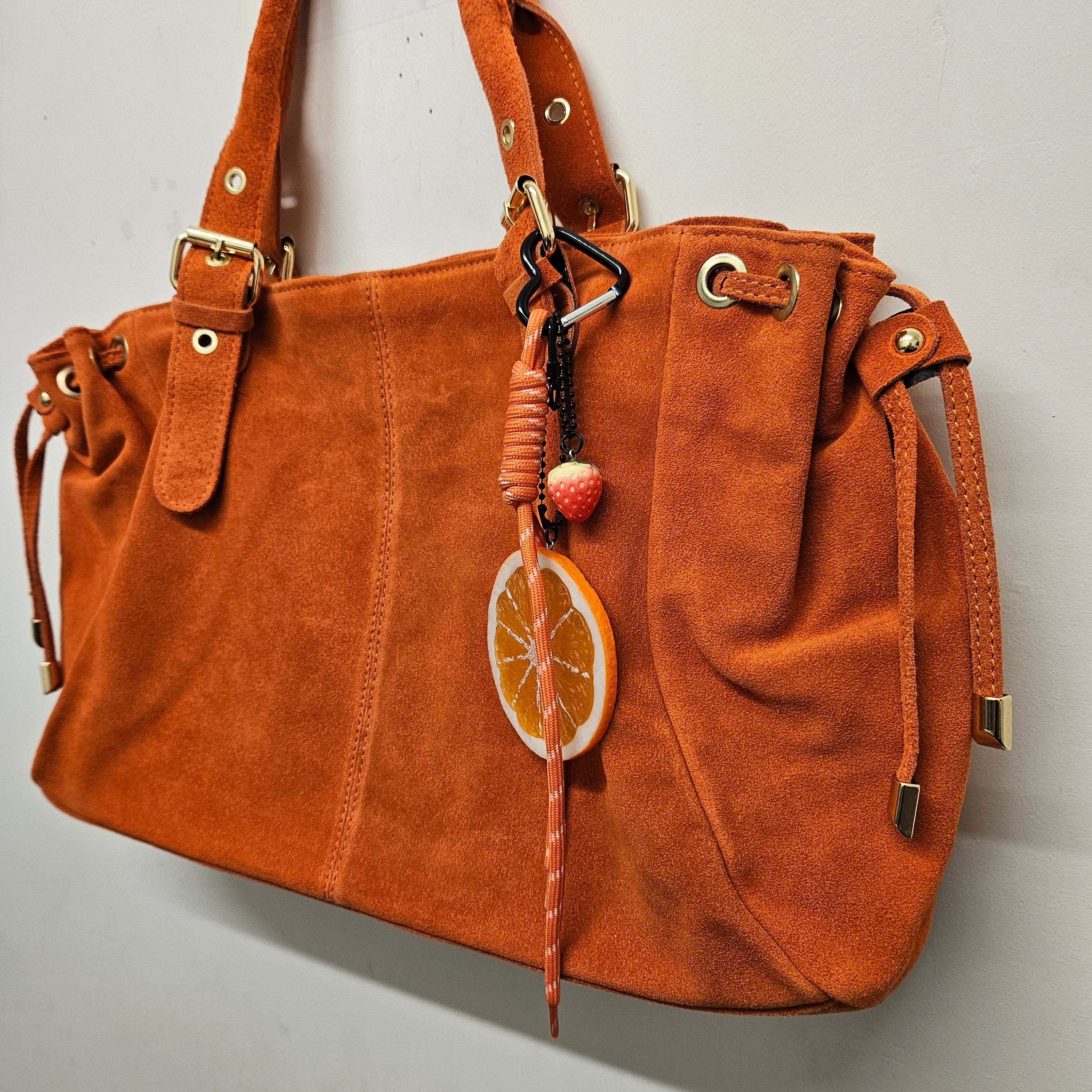 Grand Sac a main Cuir Daim Orange Fourre-Tout