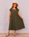Robe longue kaki foncé, fluide et confortable Taille Unique 100% Coton