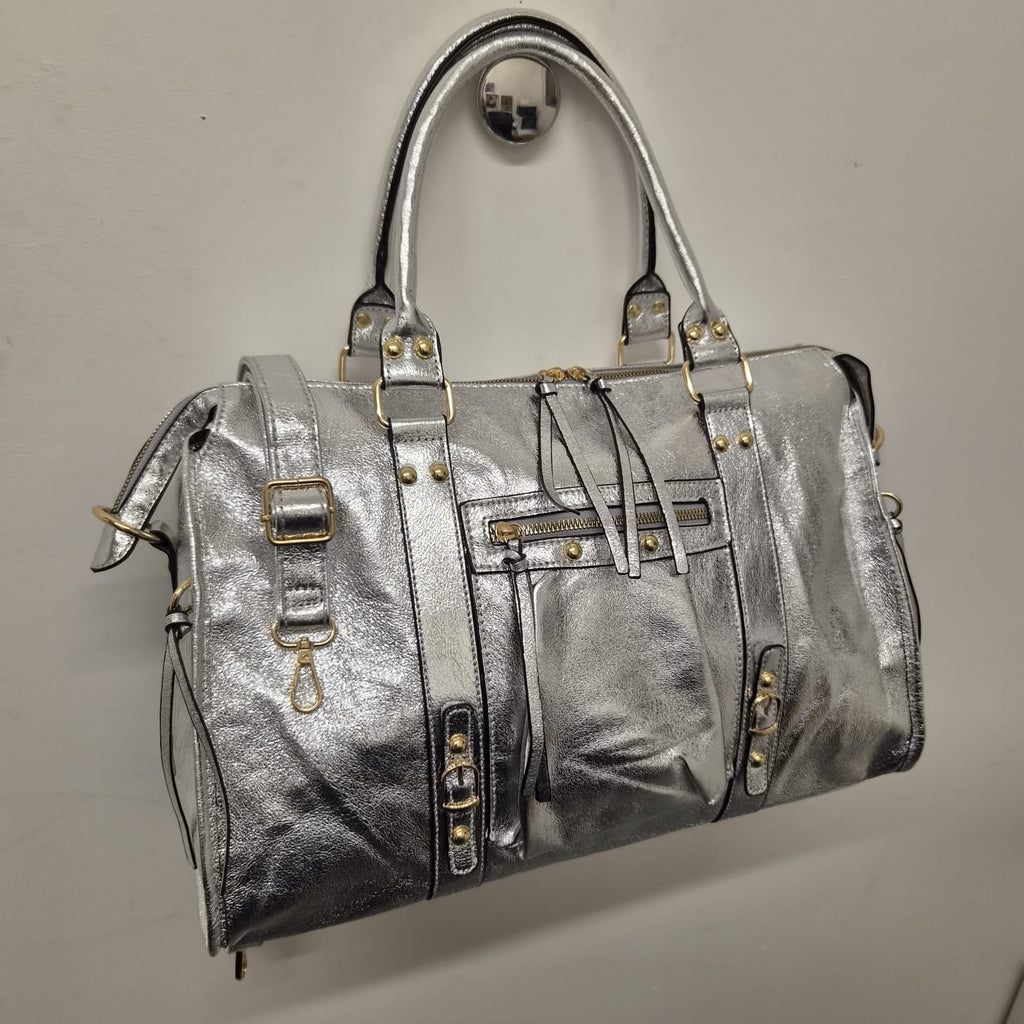 Grand Sac à main idéal pour les Cours SemiliCuir Argent Femme Grande Capacité Fourre-Tout