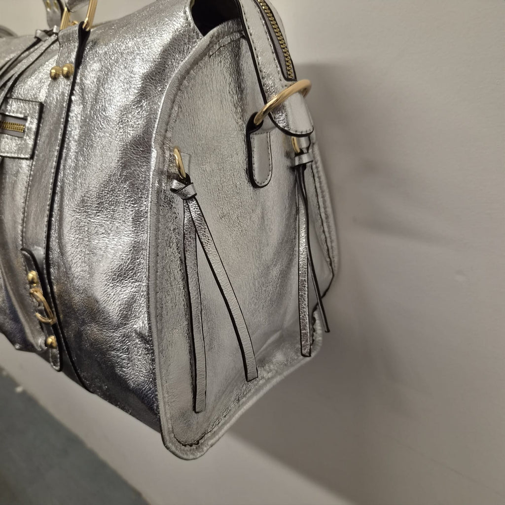 Grand Sac à main idéal pour les Cours SemiliCuir Argent Femme Grande Capacité Fourre-Tout