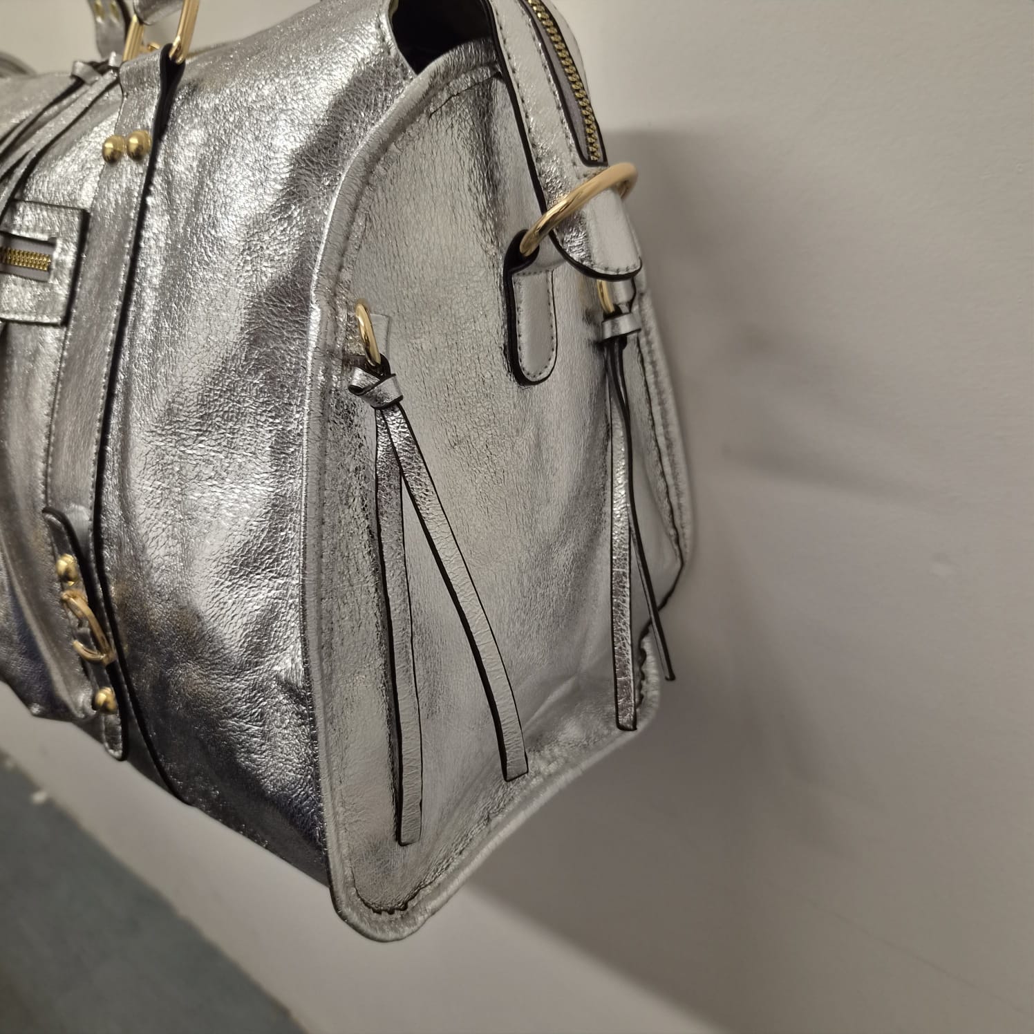 Grand Sac à main idéal pour les Cours SemiliCuir Argent Femme Grande Capacité Fourre-Tout