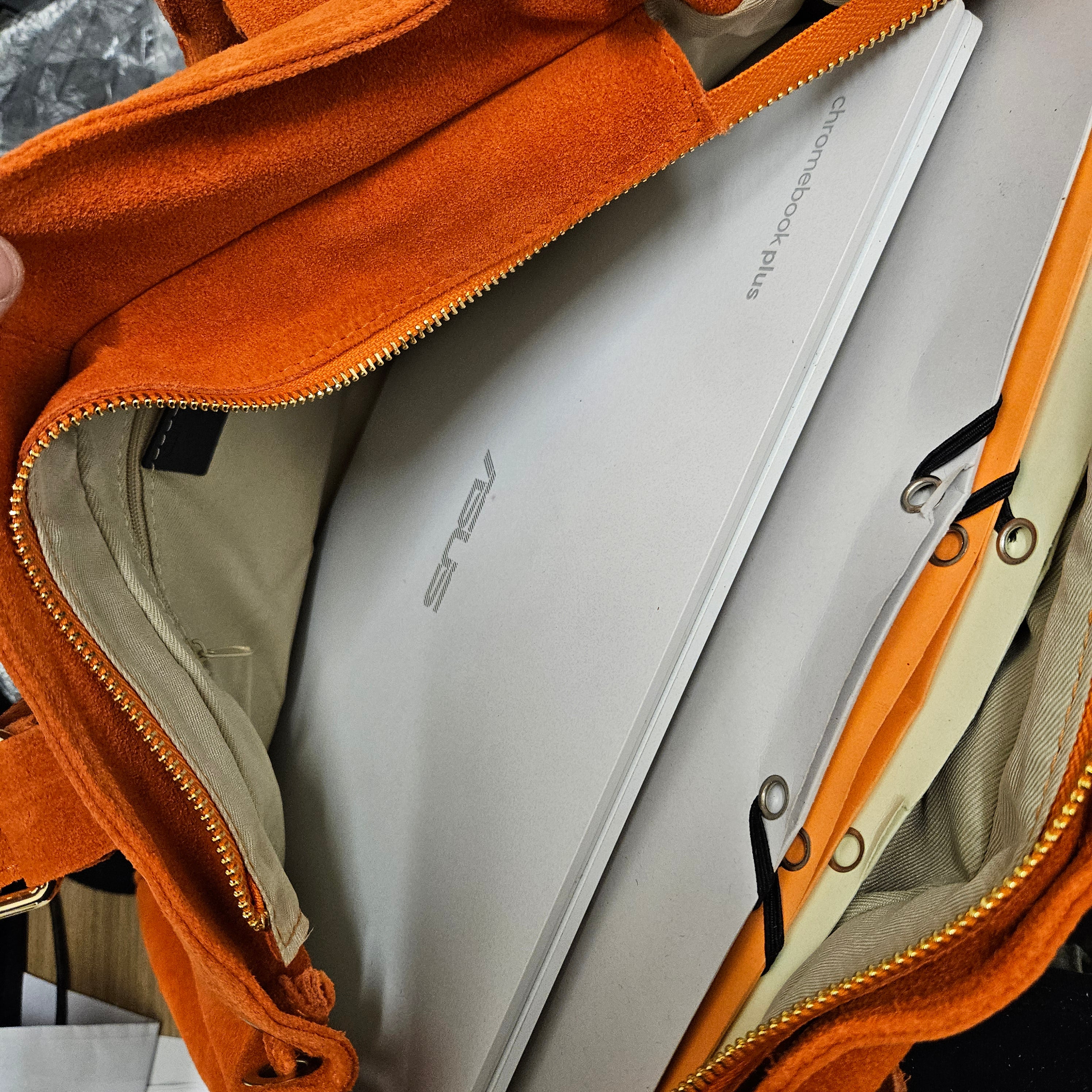 Grand Sac a main Cuir Daim Orange Fourre-Tout
