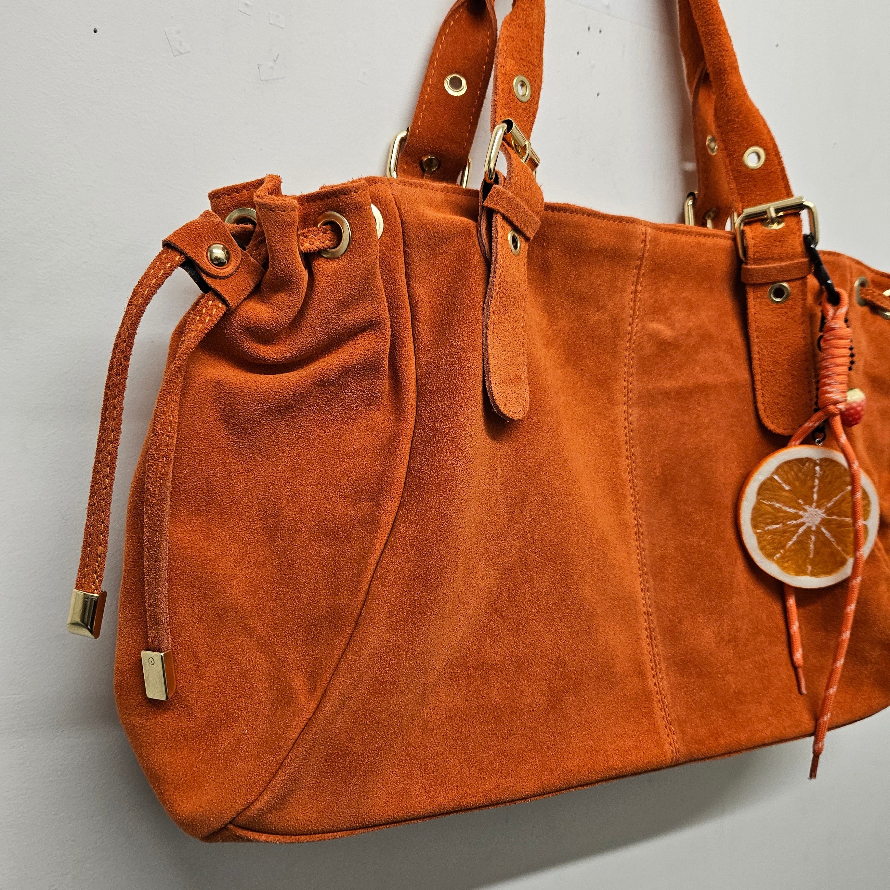 Grand Sac a main Cuir Daim Orange Fourre-Tout