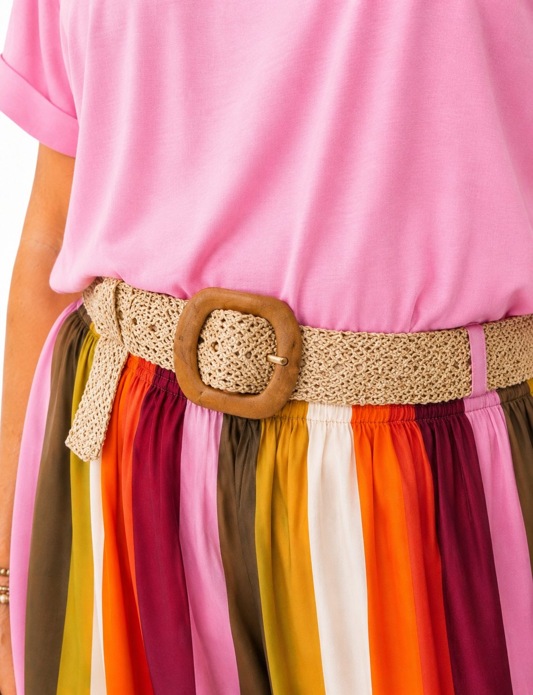 Ceinture tressée beige ajustable style bohème