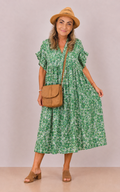 Robe Verte fleurie – Belle Matière 100% Viscose Taille unique