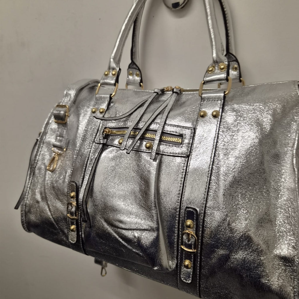 Grand Sac à main idéal pour les Cours SemiliCuir Argent Femme Grande Capacité Fourre-Tout