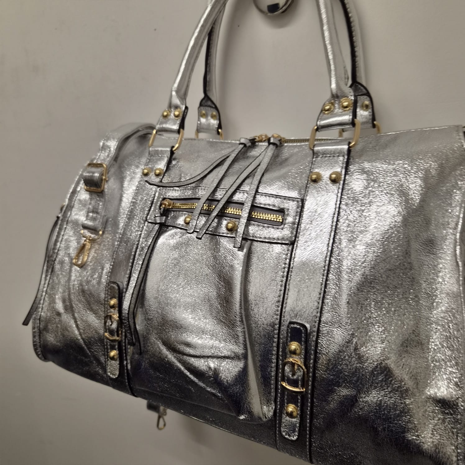 Grand Sac à main idéal pour les Cours SemiliCuir Argent Femme Grande Capacité Fourre-Tout