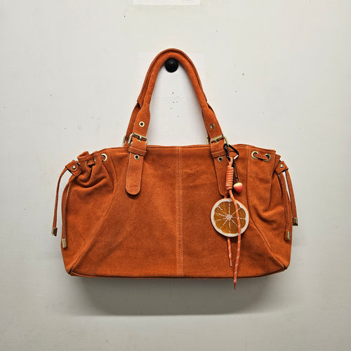Grand Sac a main Cuir Daim Orange Fourre-Tout