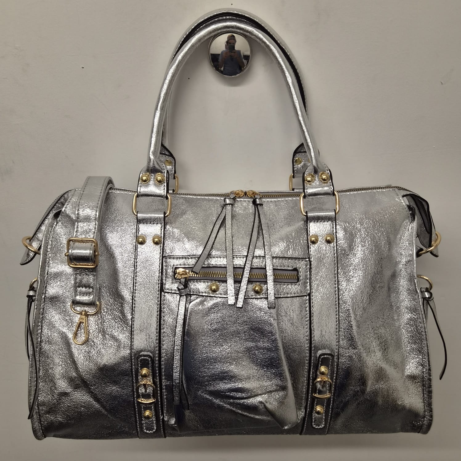 Grand Sac à main idéal pour les Cours SemiliCuir Argent Femme Grande Capacité Fourre-Tout