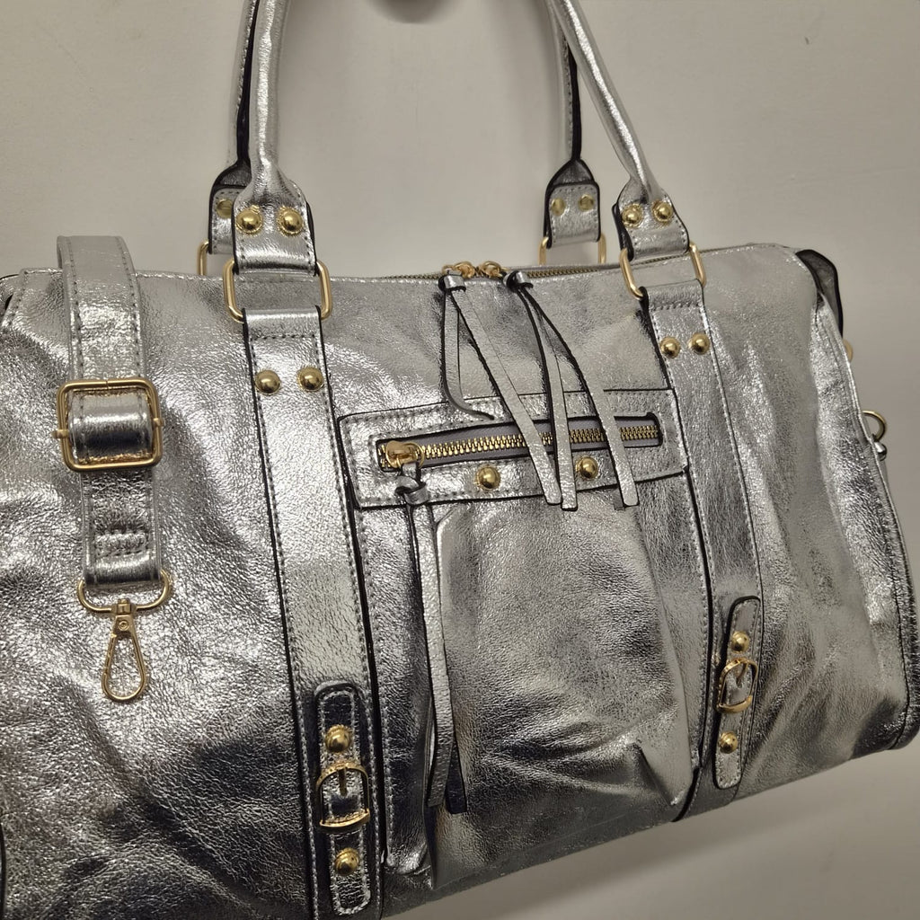 Grand Sac à main idéal pour les Cours SemiliCuir Argent Femme Grande Capacité Fourre-Tout