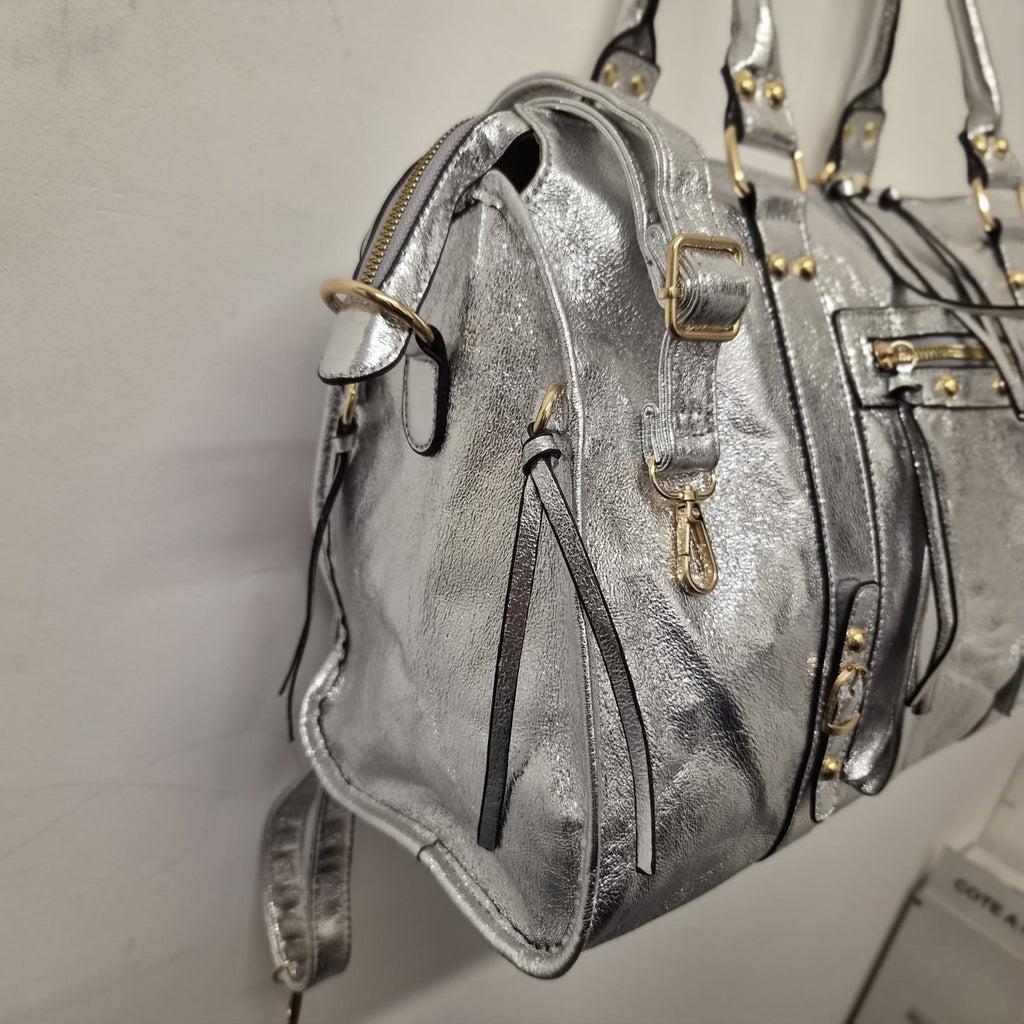 Grand Sac à main idéal pour les Cours SemiliCuir Argent Femme Grande Capacité Fourre-Tout