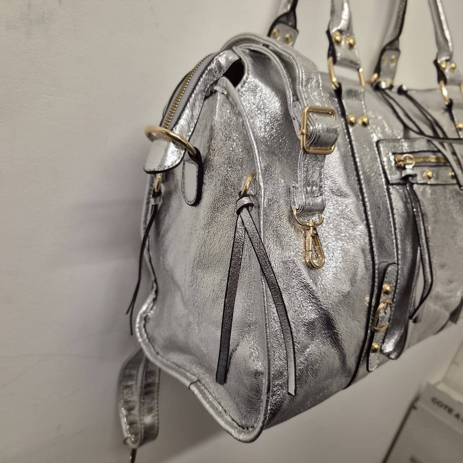 Grand Sac à main idéal pour les Cours SemiliCuir Argent Femme Grande Capacité Fourre-Tout
