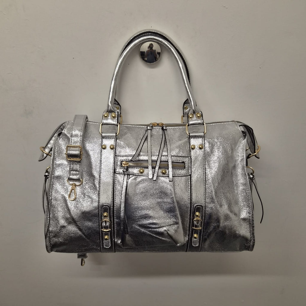 Grand Sac à main idéal pour les Cours SemiliCuir Argent Femme Grande Capacité Fourre-Tout