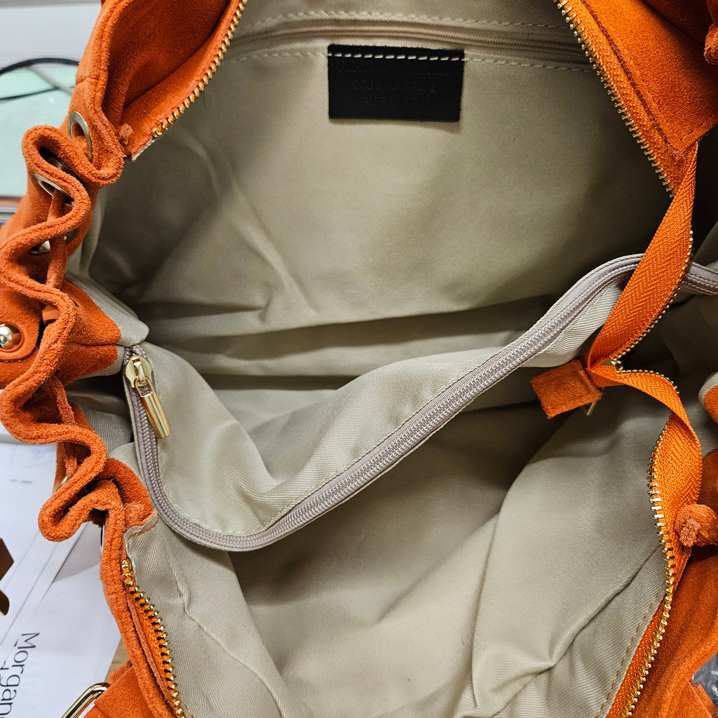 Grand Sac a main Cuir Daim Orange Fourre-Tout