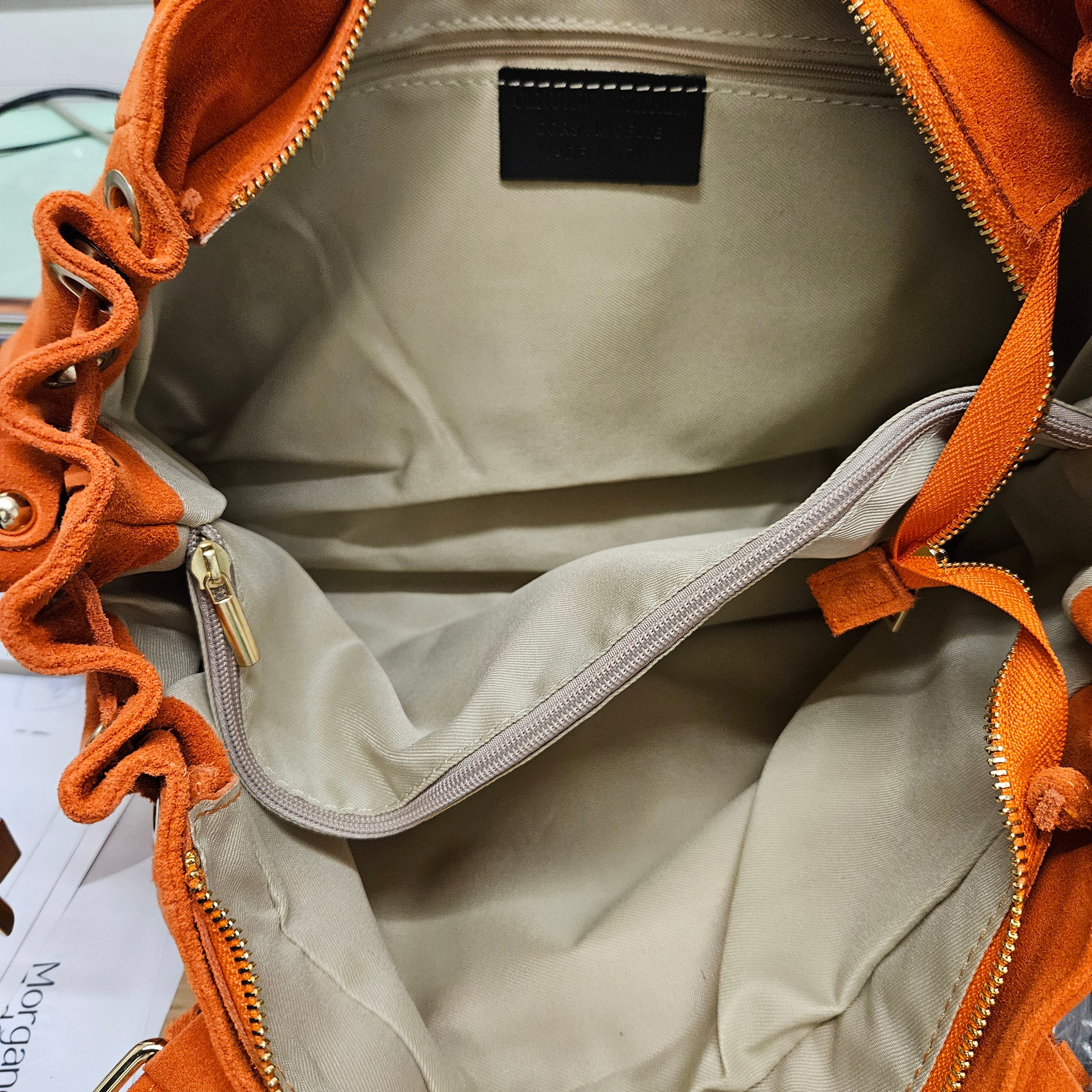 Grand Sac a main Cuir Daim Orange Fourre-Tout