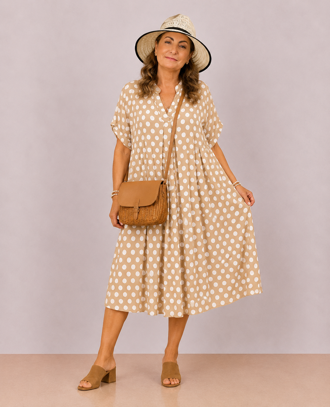 Robe midi à pois 100% Viscose belle matière