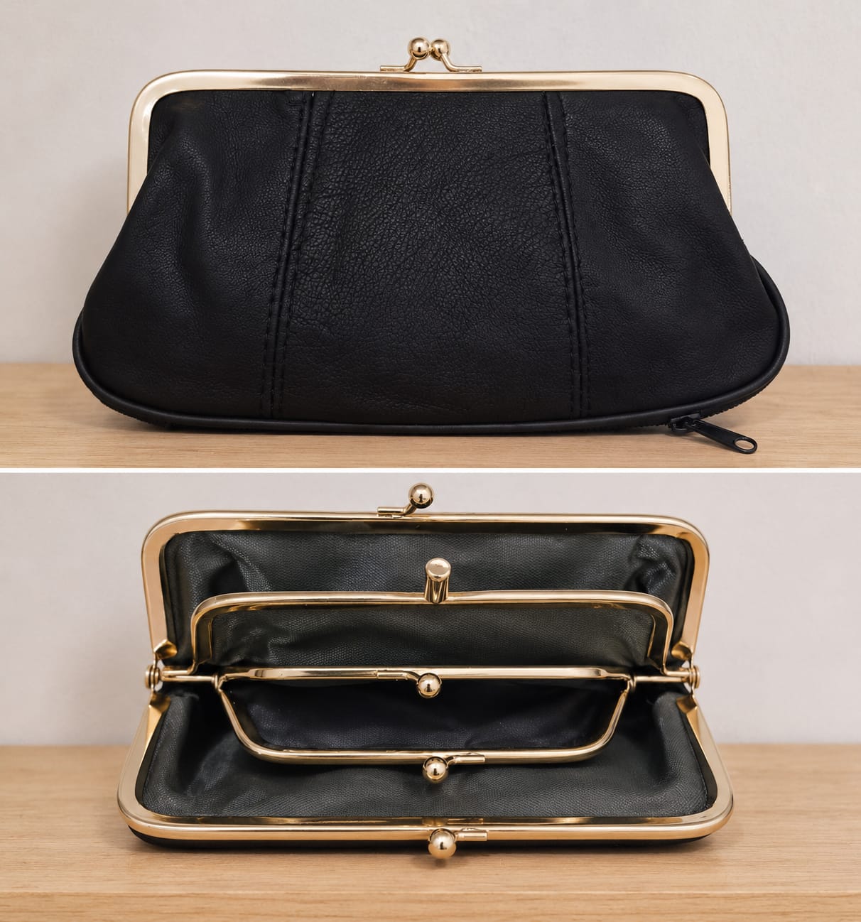 Porte monnaie Noir Vintage en Cuir