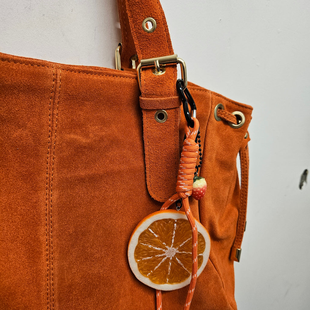 Grand Sac a main Cuir Daim Orange Fourre-Tout