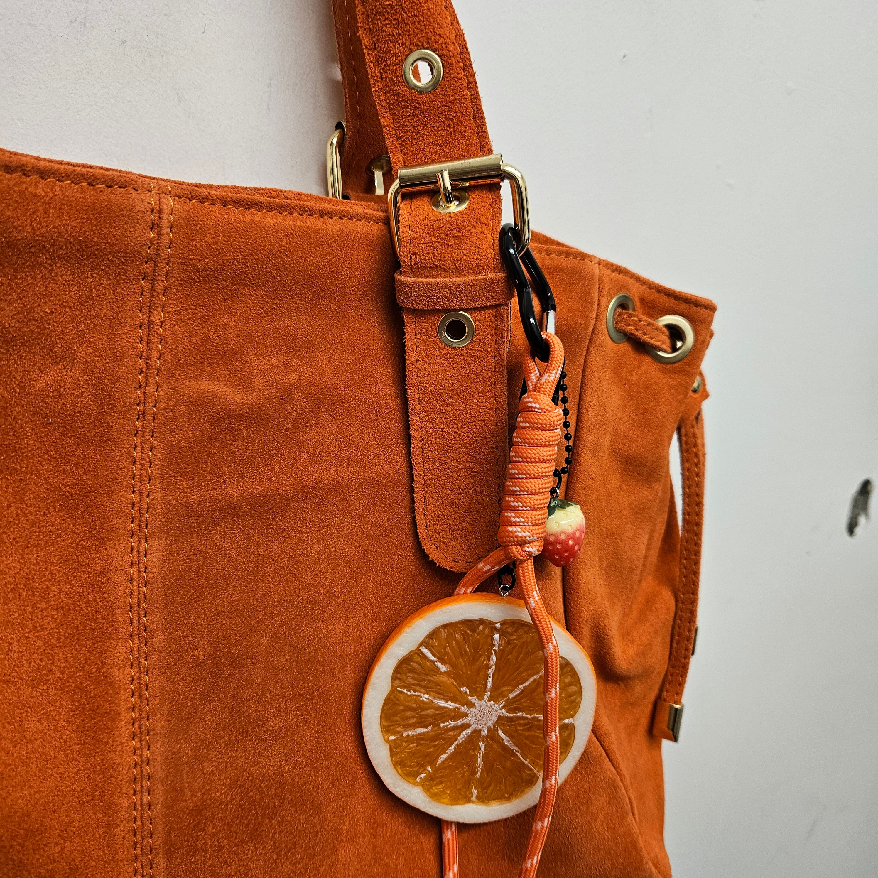 Grand Sac a main Cuir Daim Orange Fourre-Tout