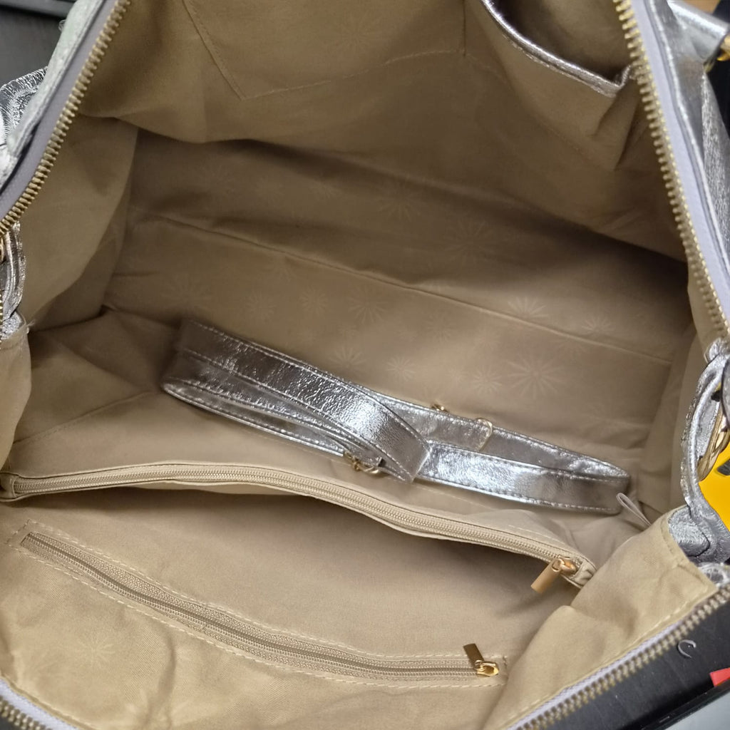 Grand Sac à main idéal pour les Cours SemiliCuir Argent Femme Grande Capacité Fourre-Tout