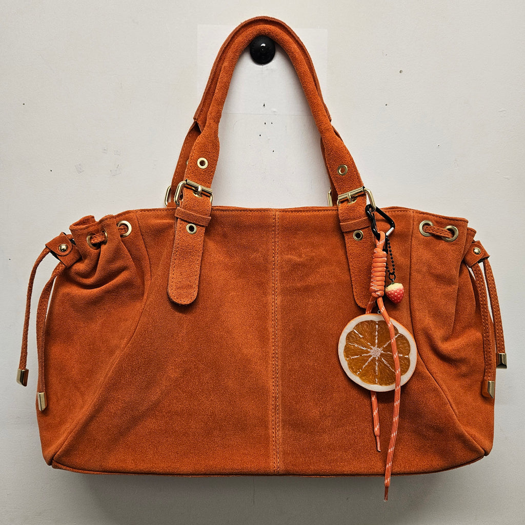 Grand Sac a main Cuir Daim Orange Fourre-Tout