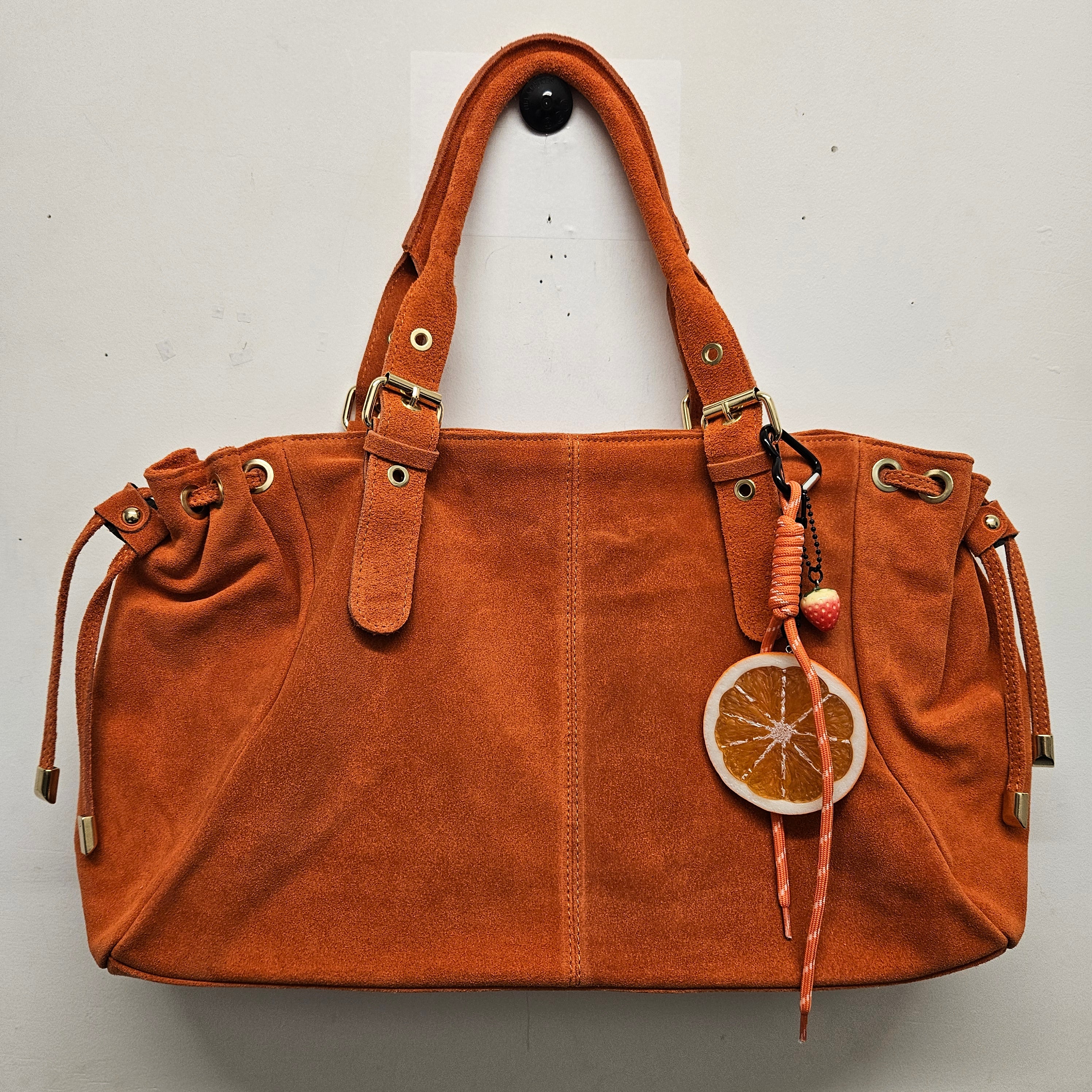 Grand Sac a main Cuir Daim Orange Fourre-Tout