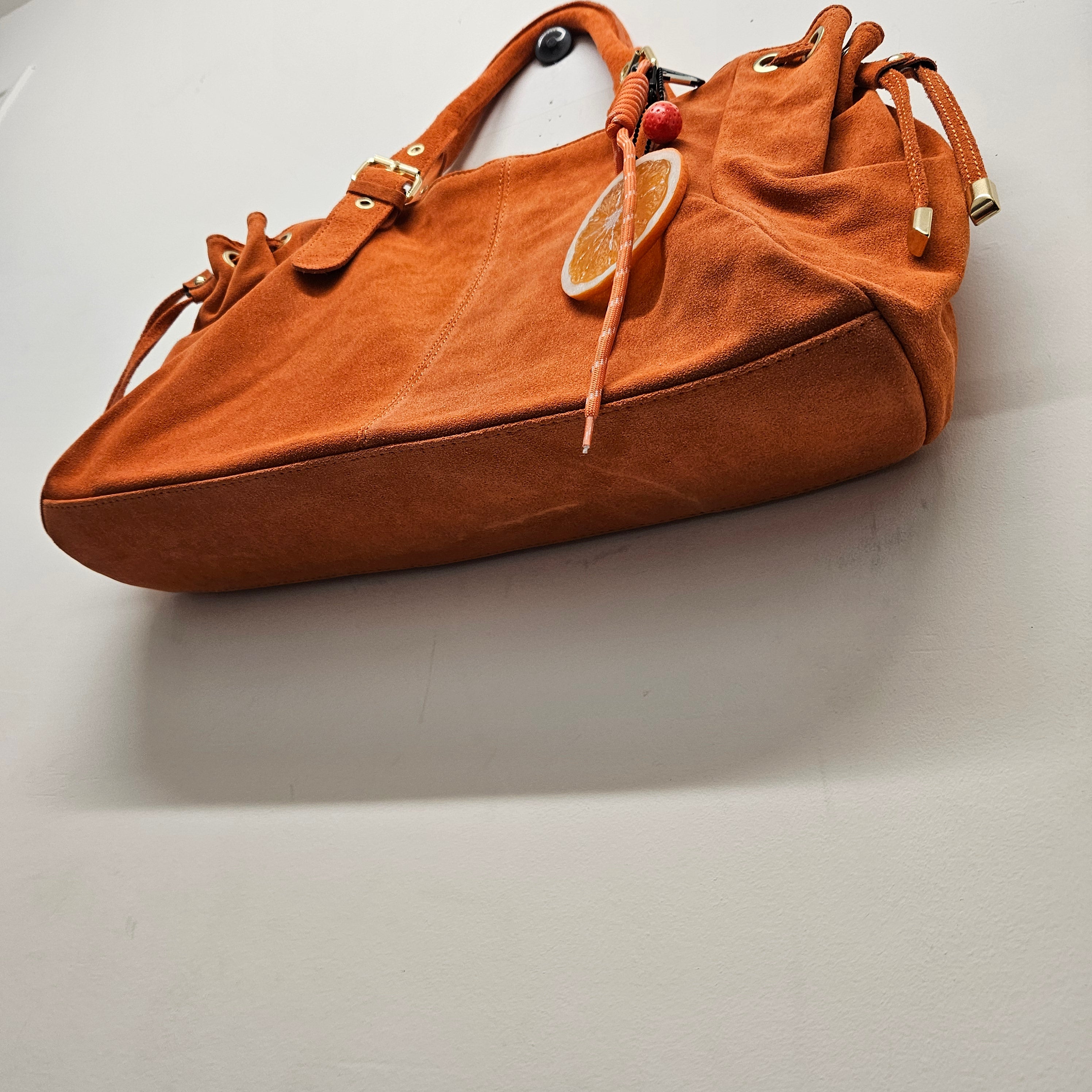 Grand Sac a main Cuir Daim Orange Fourre-Tout