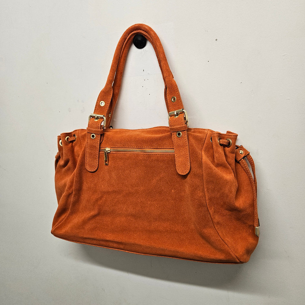 Grand Sac a main Cuir Daim Orange Fourre-Tout