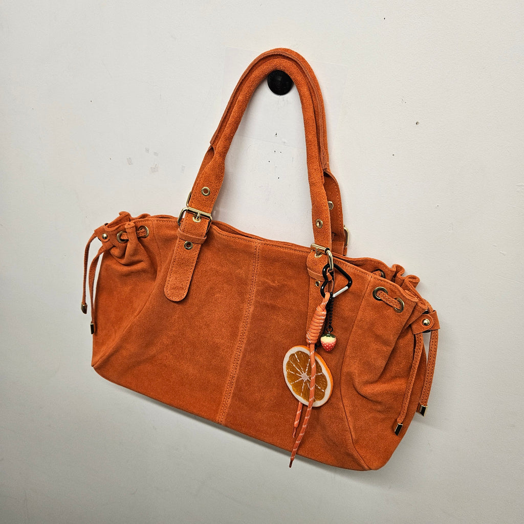 Grand Sac a main Cuir Daim Orange Fourre-Tout