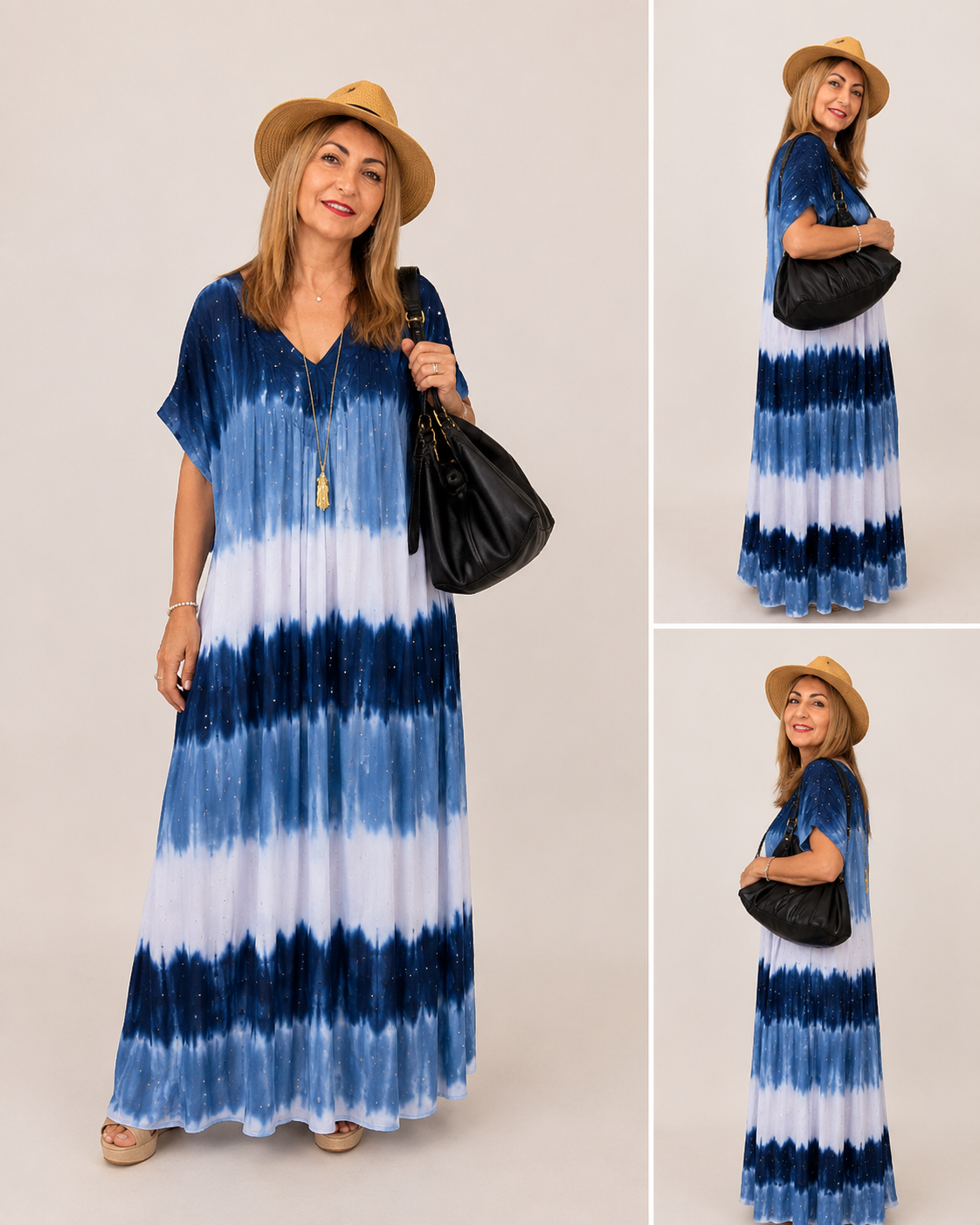 Robe longue dégradé bleu et blanc