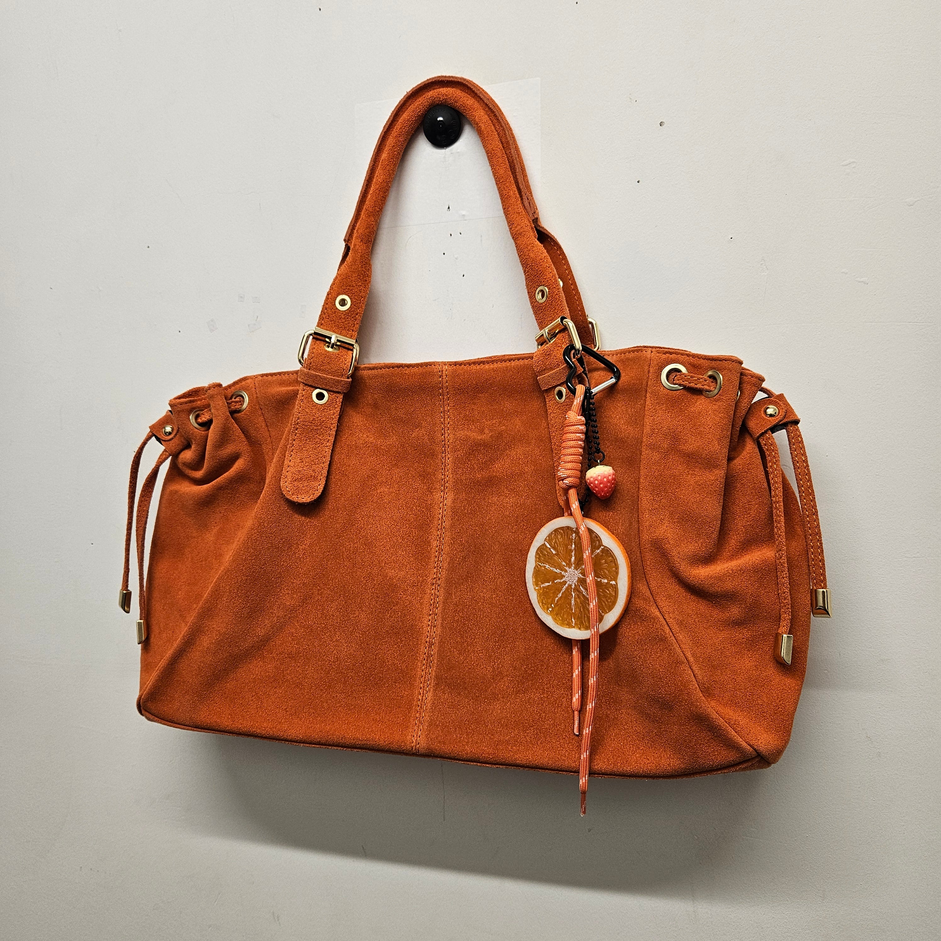 Grand Sac a main Cuir Daim Orange Fourre-Tout
