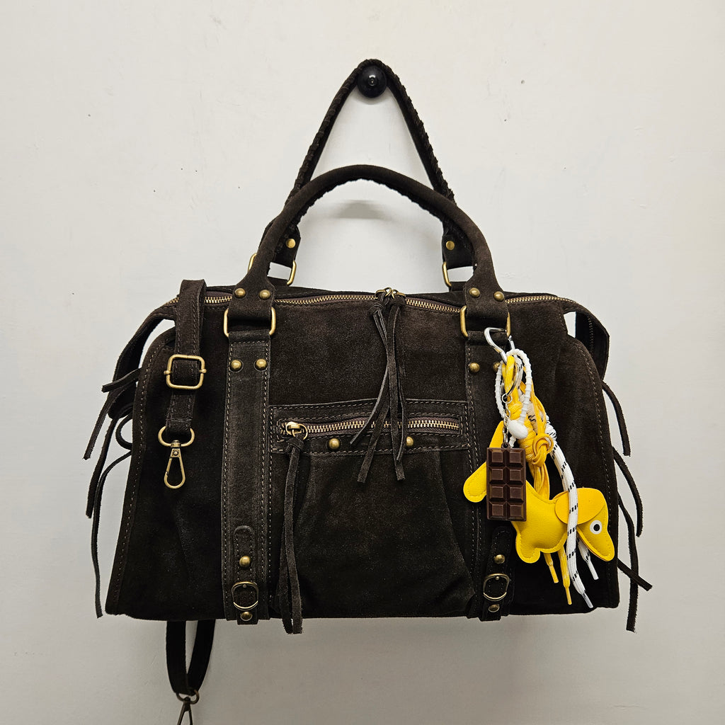 Grand Sac à main idéal pour les Cours , Bureau , Travaille , Week-End , Fourre-Tout Cuir Daim Chocolat