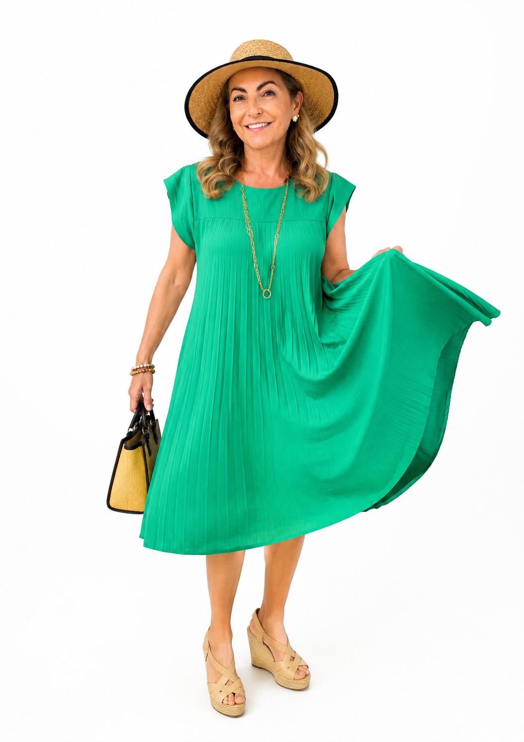 Robe fluide avec un joli plissé Belle Matière 100% viscose – Taille unique.